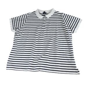 Lands End Polo Shirt Womens Sz 3x (24w-26w) White Navy Blue Striped Short Sleeve